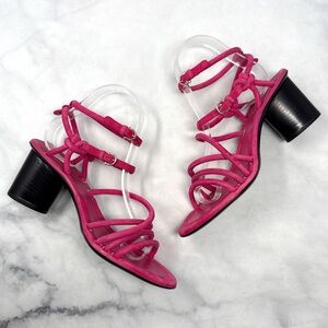 NEW Salvatore Ferragamo Augusta Suede Strappy Buckle Sandal Block Heel Pink 7
